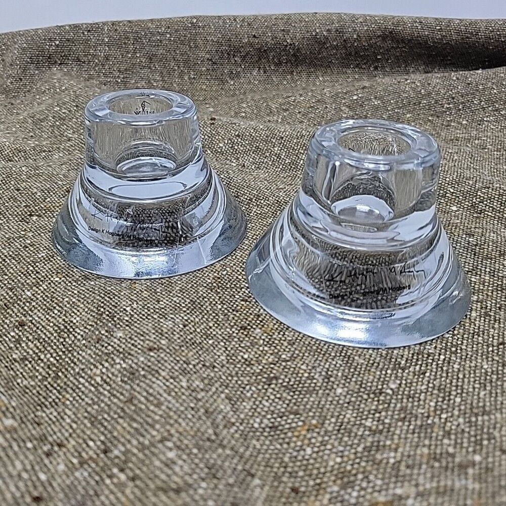 Vintage IKEA Clear Glass 2 Way Candle Holders Lot 2 K&M Hagberg With Sticker 2"